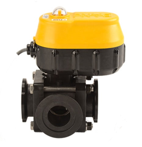 MEVX200BL by Banjo | Manifold Flange Connection | MEVX Side Load Electric Valve | Standard Port | 2" Pipe Size | 1-1/2" Opening Thru Ball | FKM Seals | Polypropylene