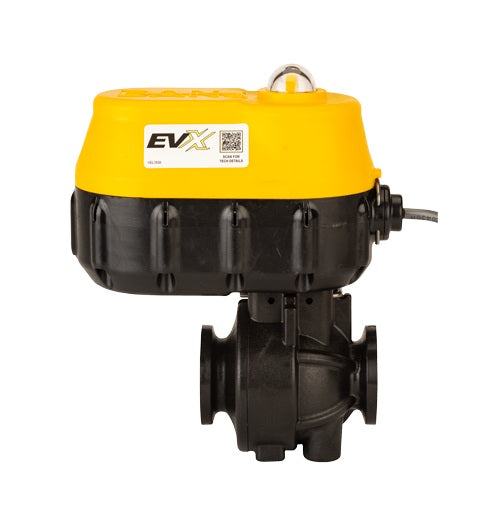 MEVXR100 by Banjo | Manifold Flange Connection | MEVX Regulating Electric Valve | Full Port | 1" Pipe Size | 1" Opening Thru Ball | FKM Seals | Polypropylene