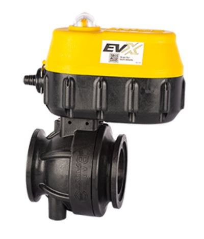 MEVXR220 by Banjo | Manifold Flange Connection | MEVX Regulating Electric Valve | Full Port | 2" Pipe Size | 2" Opening Thru Ball | FKM Seals | Polypropylene