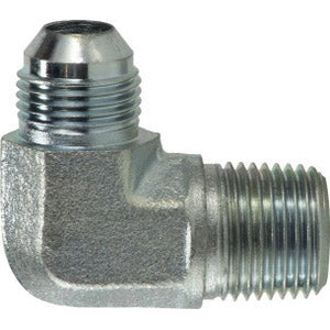 720054 by Midland | Hydraulic JIC to BSPT | 5/16" Male JIC 37° Flare x 1/4" Male BSPT | 90° Elbow | Steel
