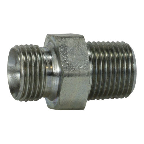 7032-08-08 by Midland | Hydraulic Adapter Nipple | 1/2" Male NPTF x 1/2" Male BSPP | Steel