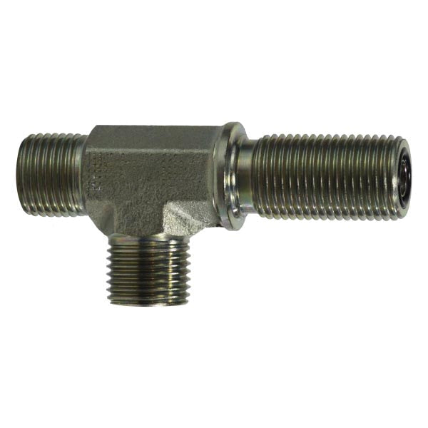 FS27041010 by Midland | Hydraulic Adapter | Bulkhead Union Run Tee | 5/8" Male O-Ring Face Seal x 5/8" Male O-Ring Face Seal x 5/8" Male O-Ring Face Seal | Steel