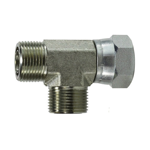 FS660244 by Midland | Hydraulic Adapter | Tee | 1/4" Male O-Ring Face Seal x 1/4" Female O-Ring Face Seal Swivel Run x 1/4" Male O-Ring Face Seal | Steel