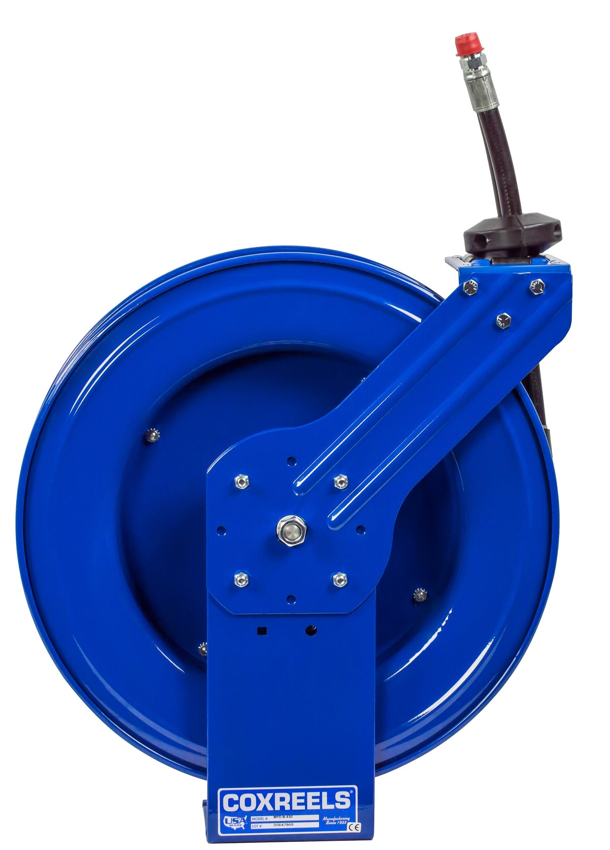 MPD-N-330 by Coxreels | MPD Series | 3,000 PSI Dual Hose Spring Driven Hose Reel for Hydraulic Oil | 3/8" Hose ID, 3/8" FNPT Inlet x 3/8" MNPT Hose End | Steel | 30ft Synthetic Rubber Hose Included