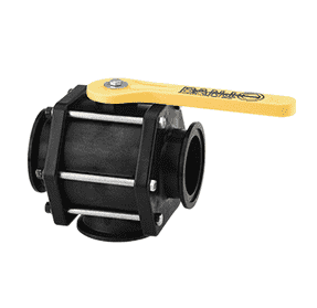 MV300BL by Banjo | 3-Way Manifold Ball Valve for Full Port 6-Bolt Bottom Load | 3" Flange x 3" Flange | Opening Thru Ball: 3" | Straight Handle | 150 PSI | Polypropylene | Pack of 4