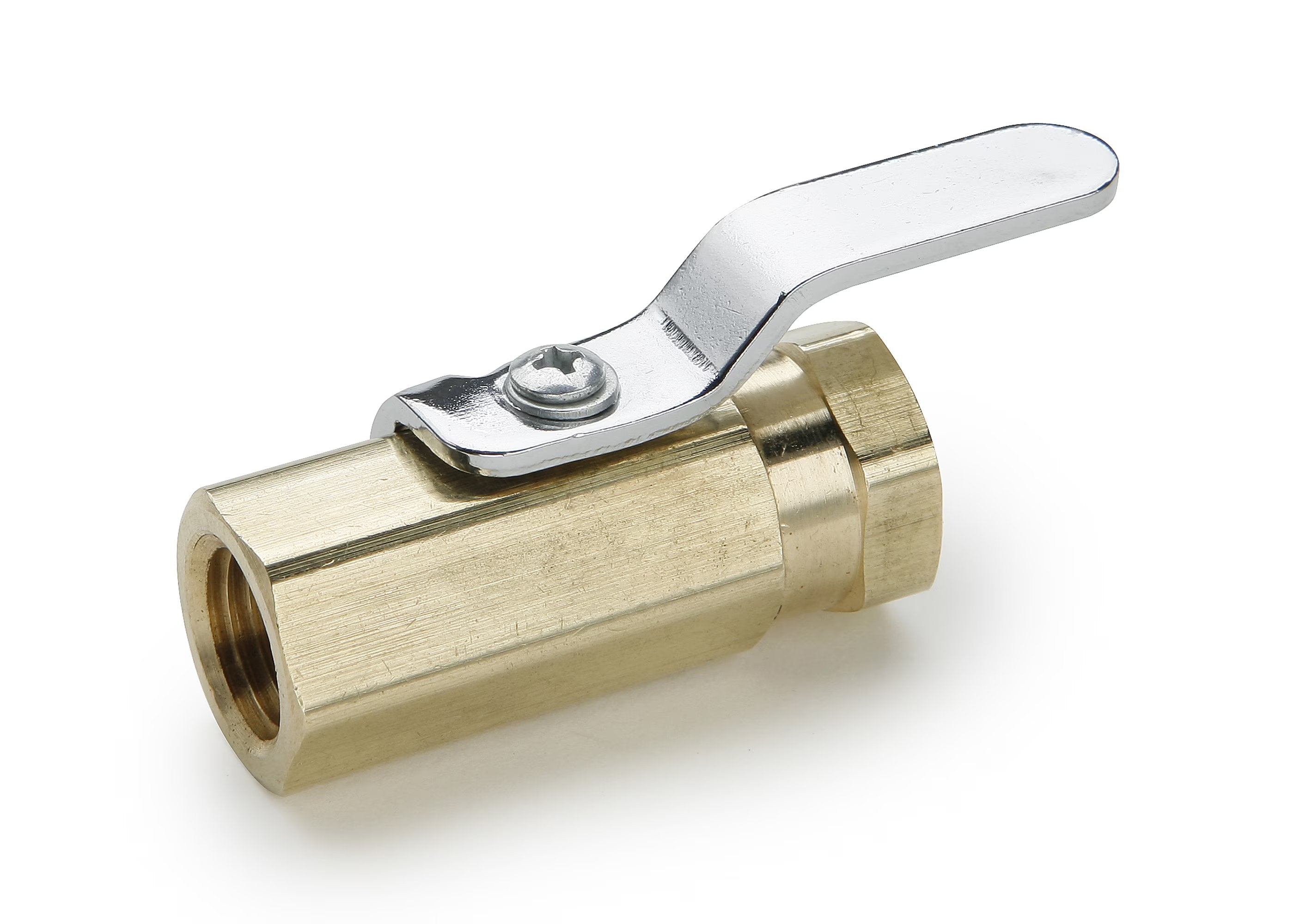 MV709-2 by Parker | Ball Valves | 1/8" Female Pipe Thread | 9/16" Hex (B) | 1.86" Length | Straight | Brass | Pack of 10