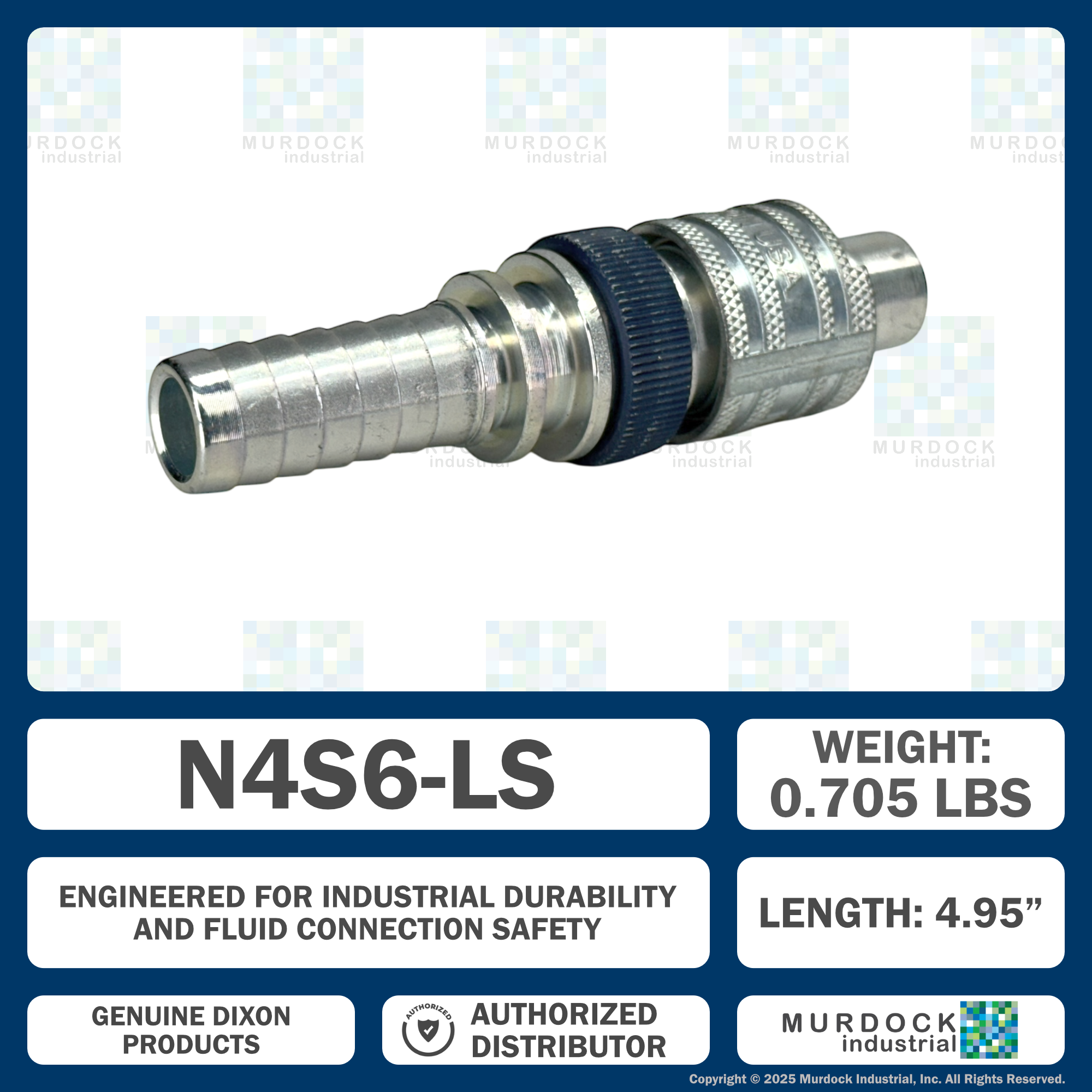 N4S6-LS by Dixon Valve | Pneumatic Quick Disconnect Coupling | Dix-Lock® N-Series | Hose Barb | 3/4" Hose ID x 1/2" Body Size | Plug with Locking Sleeve | Steel