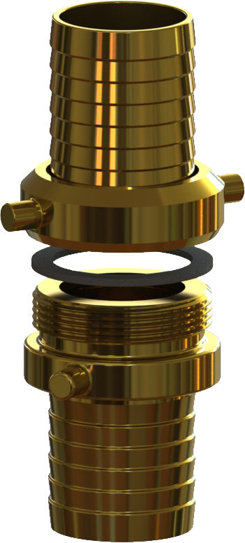NSTB-250 by Campbell Fittings | Import Suction Hose Coupling (NST Thread) | Complete Set | 2-1/2" Male NST Thread x 2-1/2" Female NST Thread x 1-1/2" Hose Barb | Nut: Brass | Brass Shank