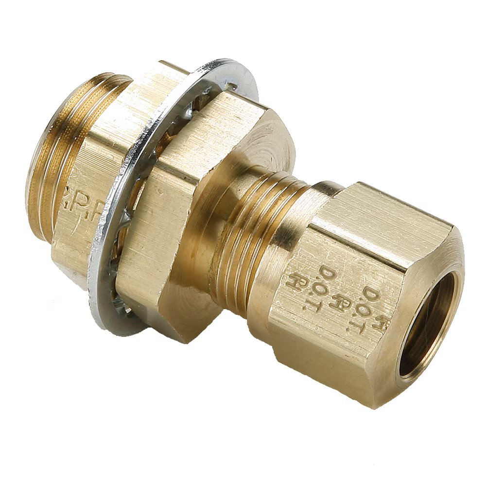 66NBH-8-6 by Parker | Air Brake–NTA® Fittings | Bulkhead Union | 1/2" Tube Size x 3/8" Female Pipe Thread x 11/16" Thread x 7/8" Thread | 1-1/16" Hex B | 1-1/16" Hex C | 1.94" Length | Straight | Brass | Pack of 10