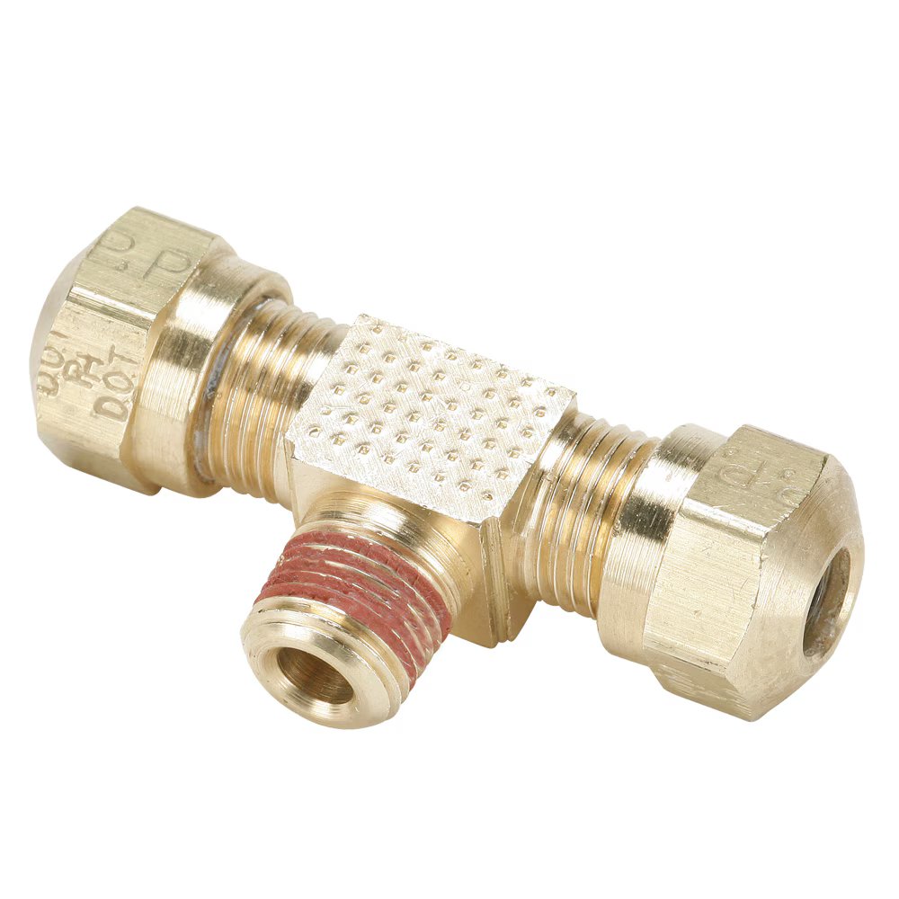 VS272NTA-6-6 by Parker | Air Brake–NTA® Fittings | 3/8" Tube Size x 3/8" Male Pipe Thread x 17/32" Thread | 2.54" Length | Tee | Brass | Pack of 10