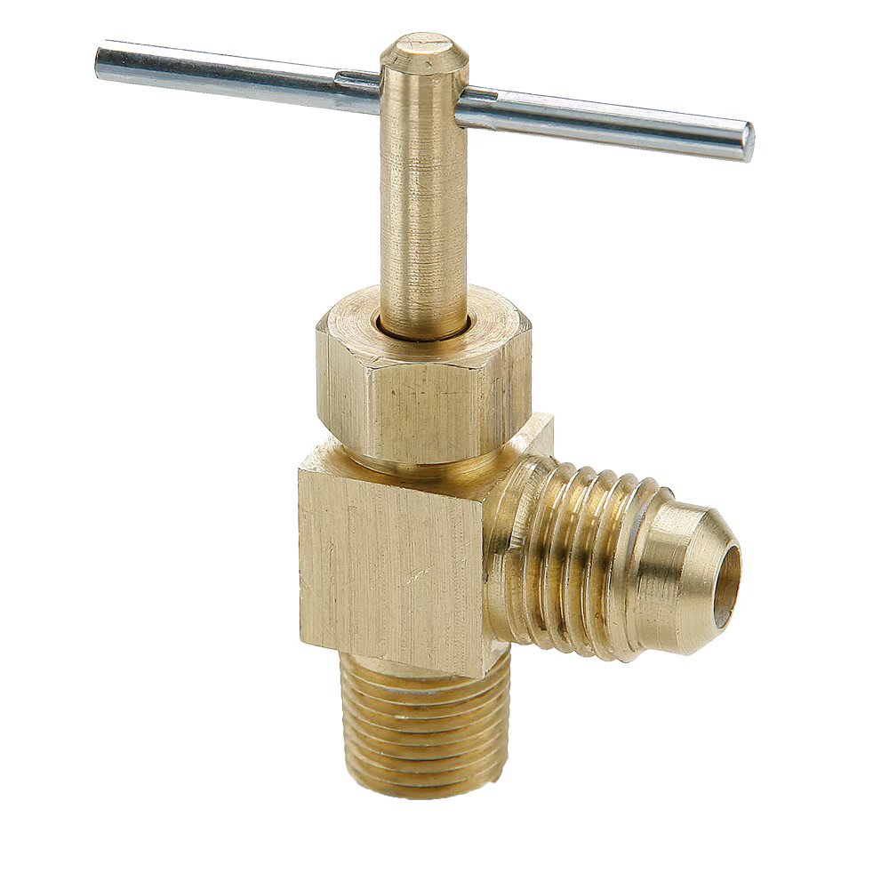 NV101F-6-4 by Parker | Needle Valve | 3/8" Flare x 1/4" Male Pipe Thread | 1.38" Length | 90° Elbow | Brass | Pack of 10