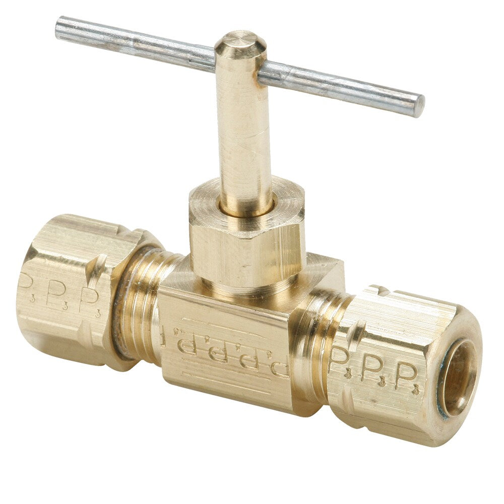 NV105CA-6 by Parker | Needle Valve | 3/8" Tube Size Compression | 1.78" Length | Straight | Brass | Pack of 10