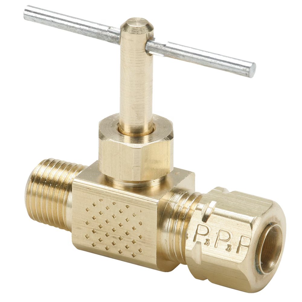 NV106CA-4-4 by Parker | Needle Valve | 1/4" Tube Size Compression x 1/4" Male Pipe Thread | 1.52" Length | Straight | Brass