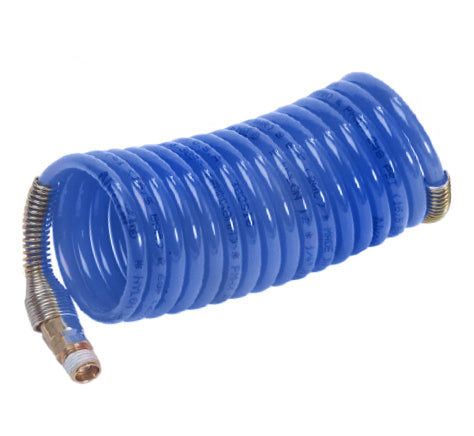 N6BS3-25 by Nycoil | Self-Storing Air Hose Assembly | 3/8" Hose ID | 3/8" MPT Swivel | Blue | 225 PSI | Nylon | 25ft