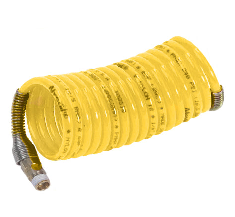 N6AS5-25 by Nycoil | Self-Storing Air Hose Assembly | 3/8" Hose ID | 1/4" MPT Swivel | Yellow | 225 PSI | Nylon | 25ft