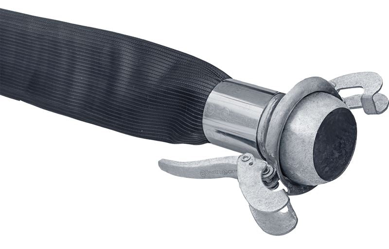 OF10ASL800X50 OROFLEX® 10 by Kuriyama | OF10ASL Series | Rubber Discharge Layflat Hose Assembly | Male x Female Sphere Lock™ Type B Ball & Socket Couplings | 8" Size | Black | 50ft Length