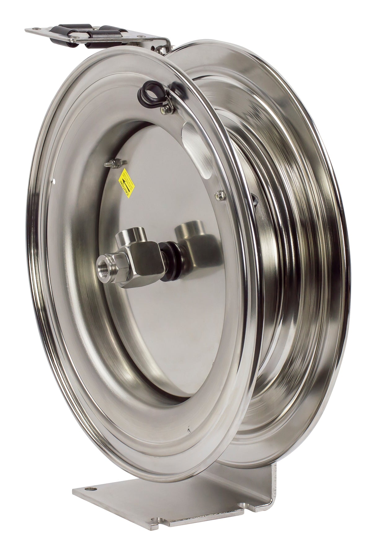 P-LPL-350-SS by Coxreels | P-SS Series | 300 PSI Spring Driven Hose Reel | 3/8" Hose ID, 3/8" FNPT Inlet | Stainless Steel | 50ft Capacity, Hose Not Included