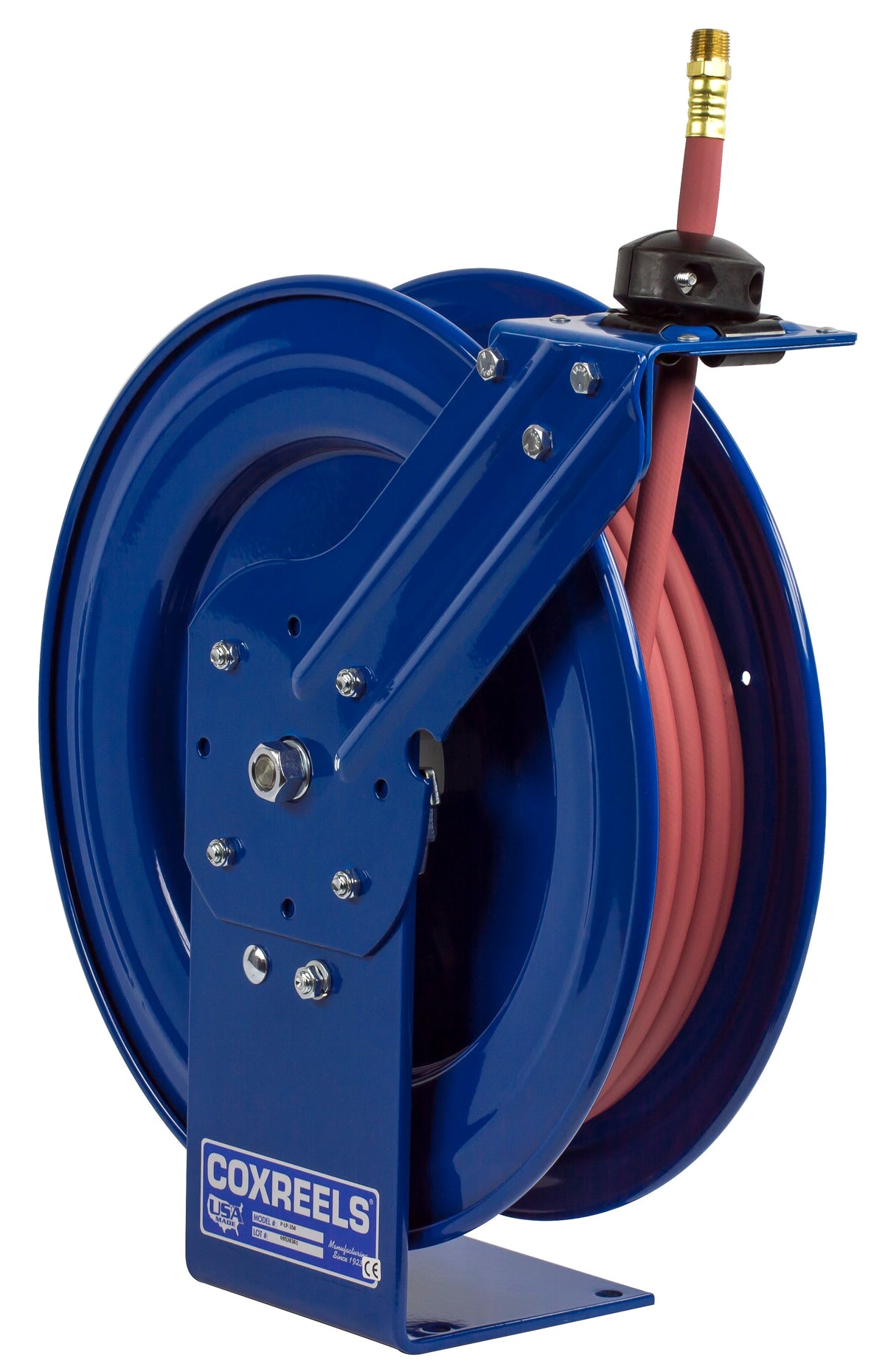 P-LP-110 by Coxreels | P Series | 300 PSI Spring Driven Hose Reel | 1/4" Hose ID, 1/4" FNPT Inlet x 1/4" MNPT Hose End | Steel | 10ft PVC Hose Included