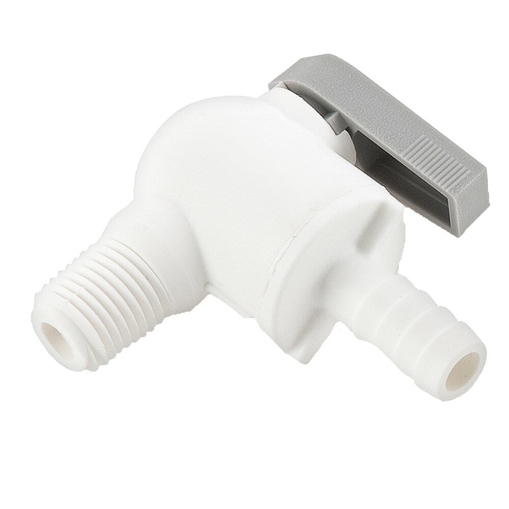 PBPP6VME6 by Parker | Ball Valve | 3/8" Barb x 3/8" Male NPT Thread | 2.18" Length | 90° Elbow | White | Polypropylene