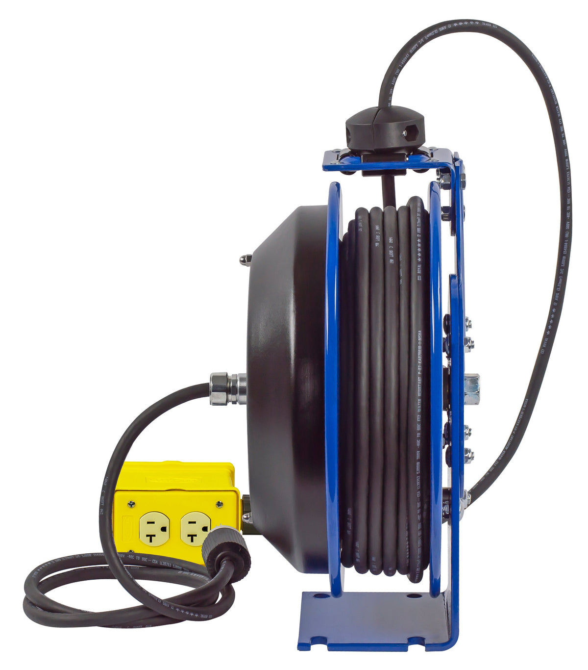 PC13-3512-B by Coxreels | PC Series | Spring Driven Power Cord Reel with Quad Industrial Receptacle | 12/3 SJO Cord, 20A, 115V | Steel | 35ft Cord Included