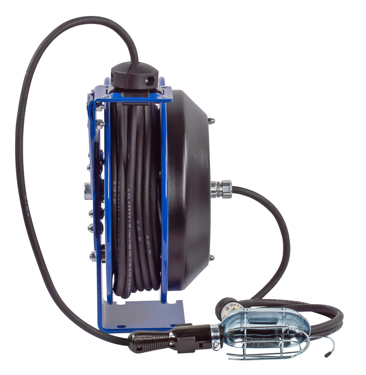 PC13-3516-E by Coxreels | PC Series | Spring Driven Power Cord Reel with Incandescent Cage Light | 16/3 SJTO Cord, 13A, 115V | Steel | 35ft Cord Included