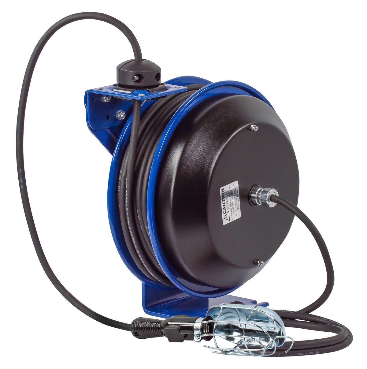PC13-3516-E by Coxreels | PC Series | Spring Driven Power Cord Reel with Incandescent Cage Light | 16/3 SJTO Cord, 13A, 115V | Steel | 35ft Cord Included