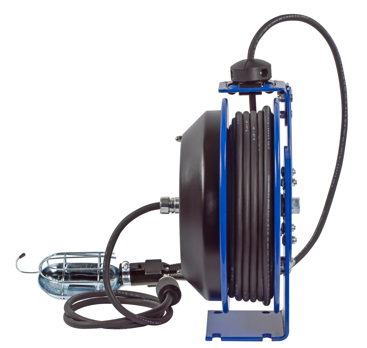PC13-3516-E by Coxreels | PC Series | Spring Driven Power Cord Reel with Incandescent Cage Light | 16/3 SJTO Cord, 13A, 115V | Steel | 35ft Cord Included