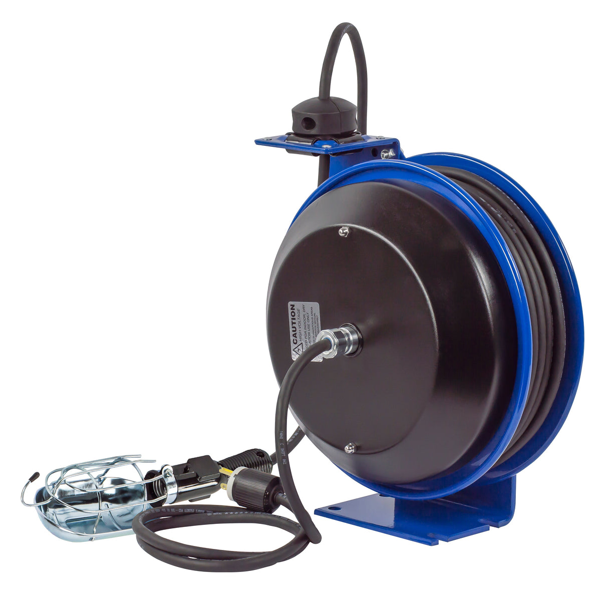 PC13-3516-E by Coxreels | PC Series | Spring Driven Power Cord Reel with Incandescent Cage Light | 16/3 SJTO Cord, 13A, 115V | Steel | 35ft Cord Included