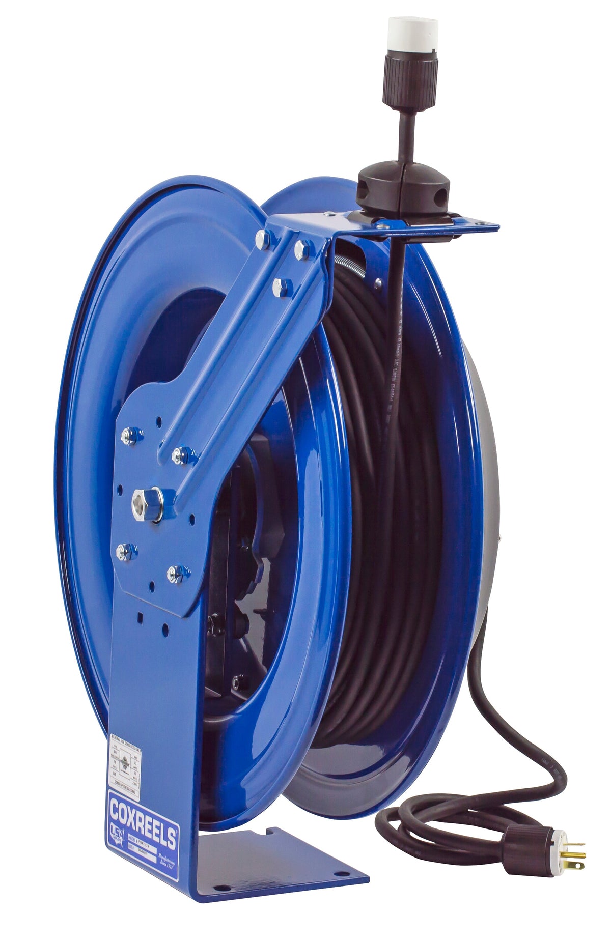 PC19-7512-A by Coxreels | PC Series | Spring Driven Power Cord Reel with Single Industrial Receptacle | 12/3 SJO Cord, 20A, 115V | Steel | 75ft Cord Included