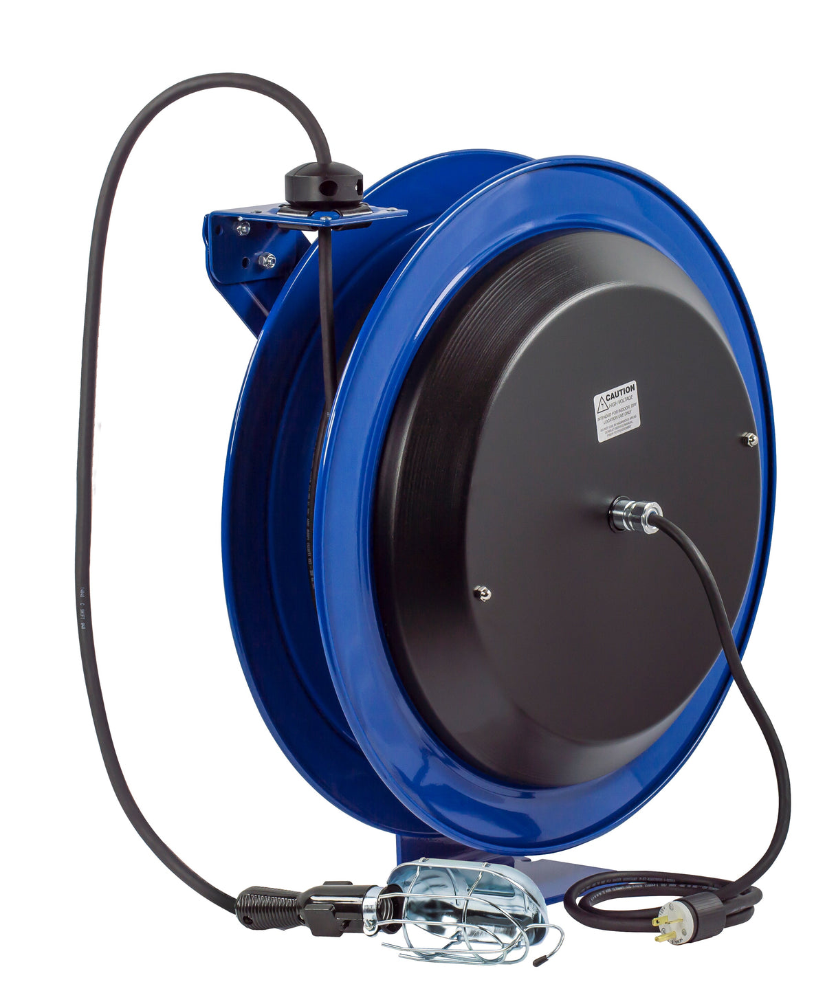 PC24-0016-E by Coxreels | PC Series | Spring Driven Power Cord Reel with Incandescent Cage Light | 16/3 SJTO Cord, 13A, 115V | Steel | 100ft Cord Included