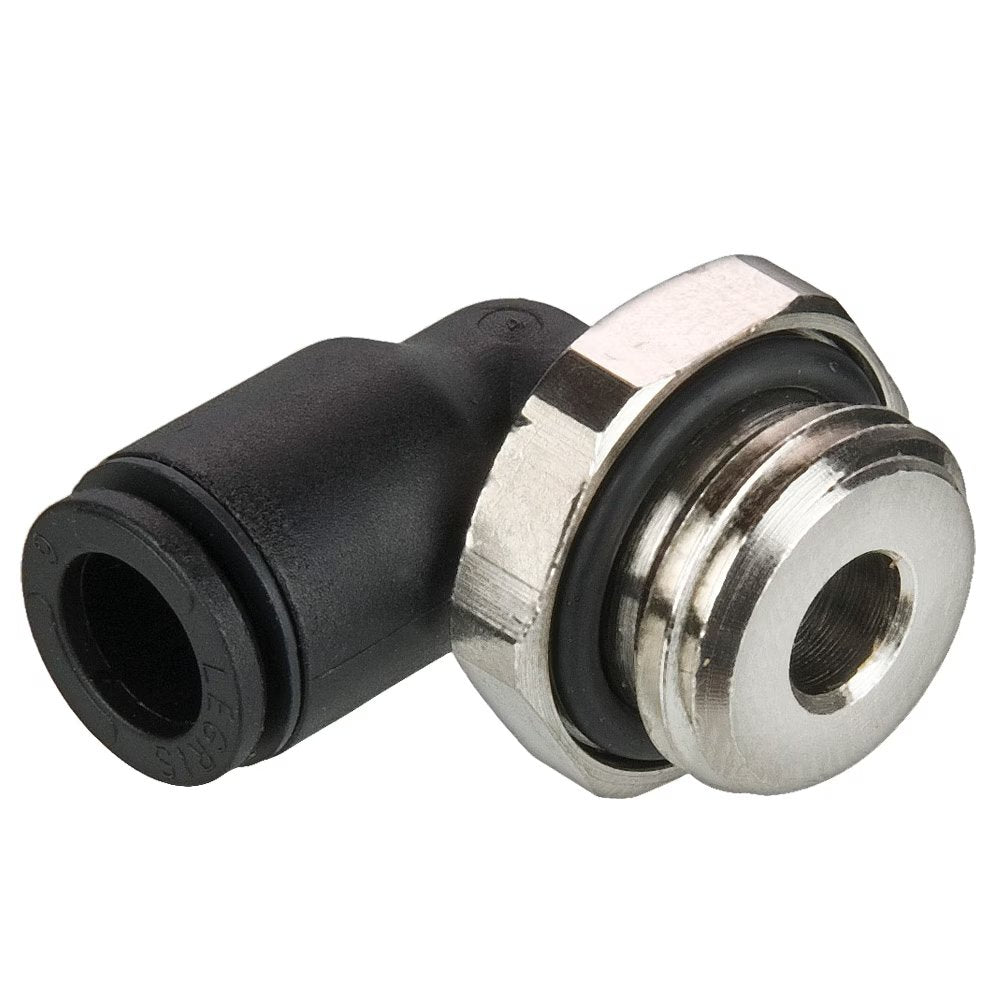369PLP-8M-M12 by Parker | Prestolok PLP Composite Push-to-Connect Fittings | Thread Fitting | 8mm Push-to-Connect x M12X1.5 Male M12 Thread | 15mm Hex | 23mm Length | 90° Elbow | Glass-Reinforced Nylon | Pack of 10