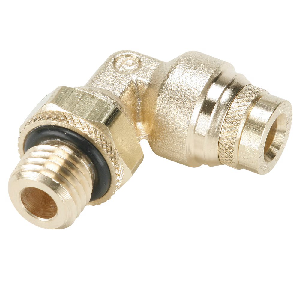 C8UPMTB6-M16 by Parker | Threaded Fitting | 6mm Push-to-Connect x M16X1.5 Male Metric Thread | 24mm Hex | 90° Elbow | Brass | Pack of 10