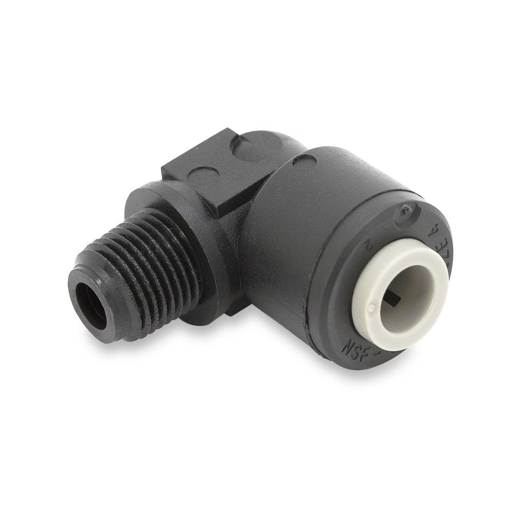 PPB4ME6-MG by Parker | TrueSeal™ Threaded Fittings | 1/4" Push-to-Connect x 3/8" Male NPTF Thread | 90° Elbow | Black | Polypropylene