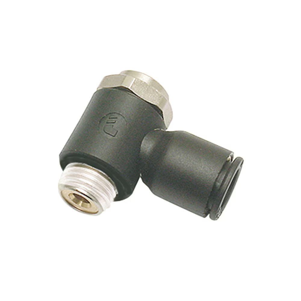 7016 04 11 by Parker | Legris Knobless Compact Flow Control - Meter In | 5/32" Push-to-Connect x 1/8" Male NPT Thread | 13mm Hex | 90° Elbow | Nylon | Pack of 10