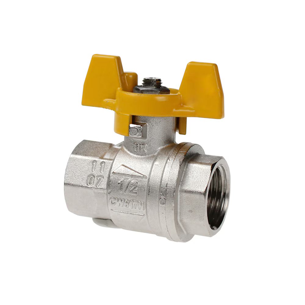 BVGT4-3/4C by Parker | Standard In-Line Ball Valve w/ Butterfly Handle | 3/4" Female BSPP Thread | 31 mm Hex | 54 mm Length | Straight | Nickel-Plated Brass