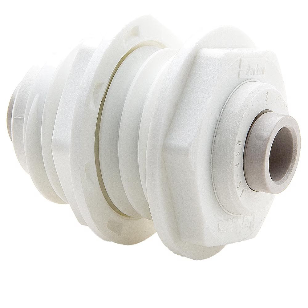 PP4BU4 by Parker | TrueSeal™ Bulkhead Union | 1/4" Push-to-Connect | 1.50" Length | Straight | White | Polypropylene