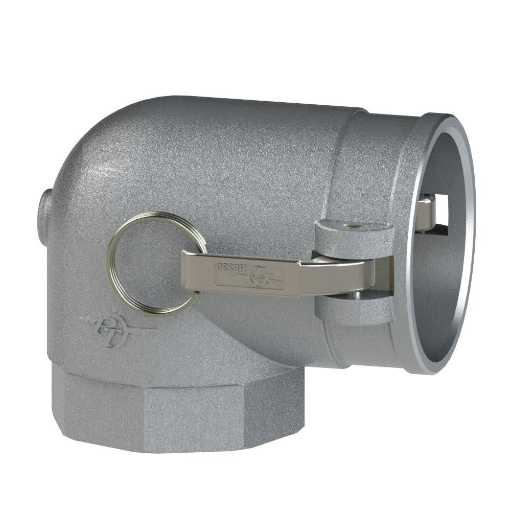 1000730 (30G) by PT-Coupling | Cam & Groove Adapter with Check Valve | Type G | 90° Elbow | 3" Female NPT x 3" Coupler | Aluminum/HBS | Buna-N Seal