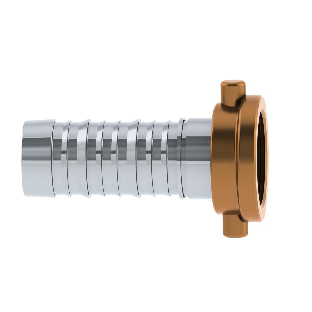 5812017 (20PCTFWSS) PROGRIP™ by PT-Coupling | Type PCTFWSS | Sanitary Wine C50 Crimp Fitting | 2" Pacific Coast Thread Female x 2" Hose Shank | 304 Stainless Steel & Brass Nut