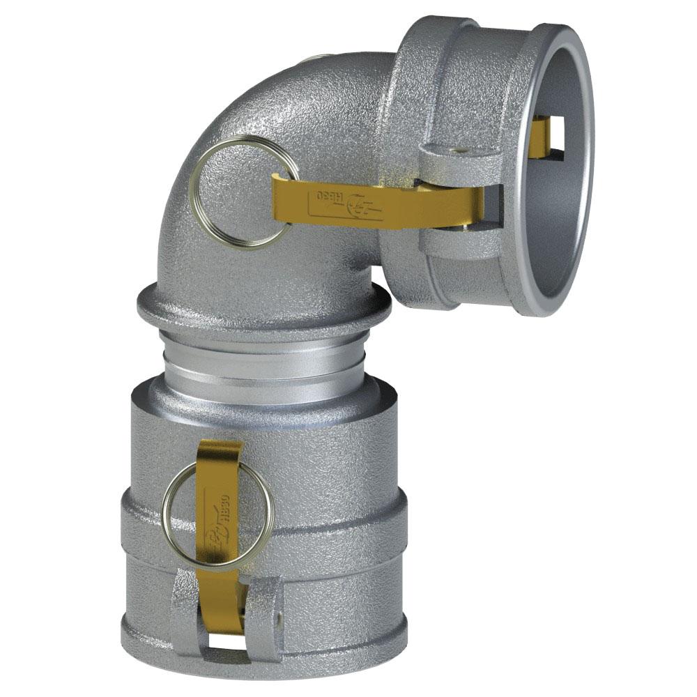 6050000069 (40DDL) by PT-Coupling | Cam & Groove Coupler | Type DDL | 90° Elbow | 4" Coupler x 4" Coupler | Aluminum/HB | Buna-N Seal