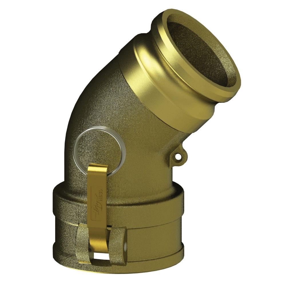 62503131 (30CAL-45 Deg) by PT-Coupling | Cam & Groove Coupler | Type CAL | 45° Elbow | 3" Coupler x 3" Adapter | Brass | Buna-N Seal