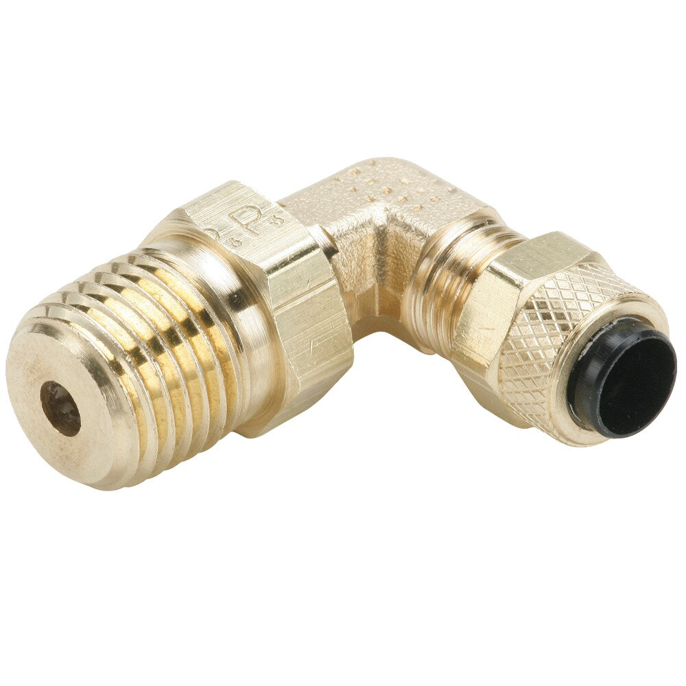 169PS-6-4 by Parker | Poly-Tite Fittings | 3/8" Tube Size x 1/4" Male Pipe Thread | .562" Hex | 90° Elbow | Brass | Pack of 25