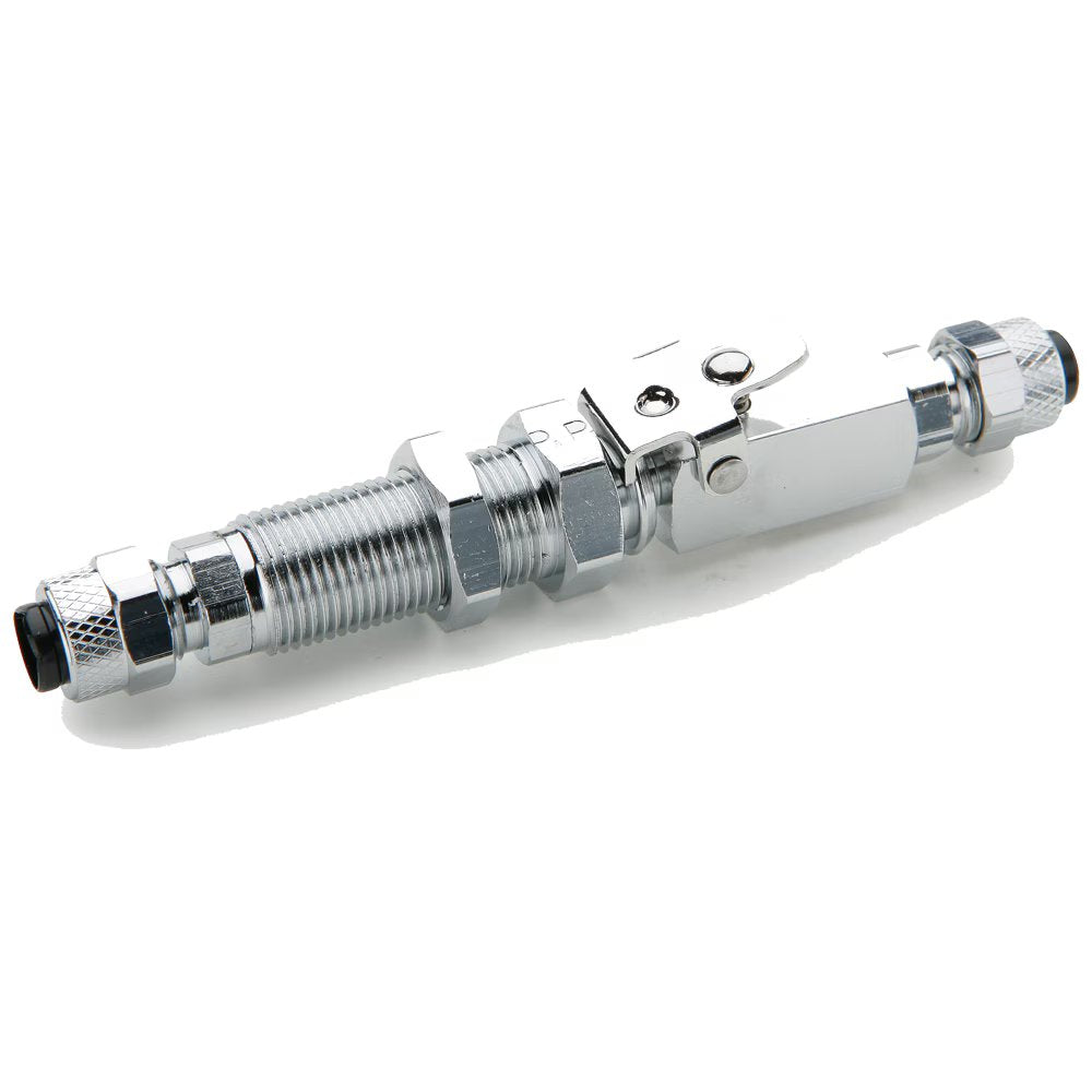 394PD-4-4 by Parker | Poly-Tite Fittings | Double End Shutoff Bulkhead Quick Coupler | 1/4" Tube Size x 1/2" Thread | 5/8" Hex | 3.77" Length | Straight | Chrome Plated Brass | Pack of 5