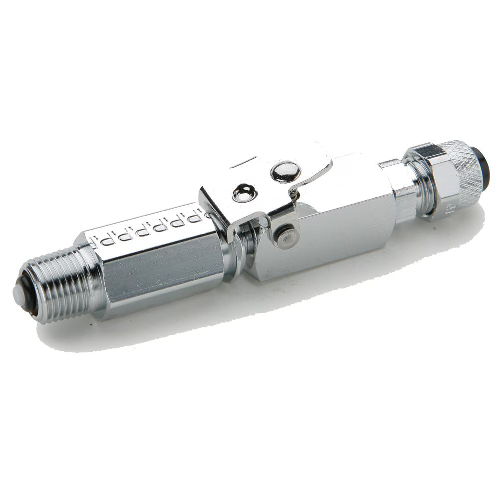 398PD-4-4 by Parker | Poly-Tite Fittings | Double End Shutoff Pipe Connector Quick Coupler | 1/4" Tube OD Connector x 1/4" Male Pipe Thread x 3/8" Thread | 9/16" Hex | 2.93" Length | Straight | Chrome Plated Brass | Pack of 5