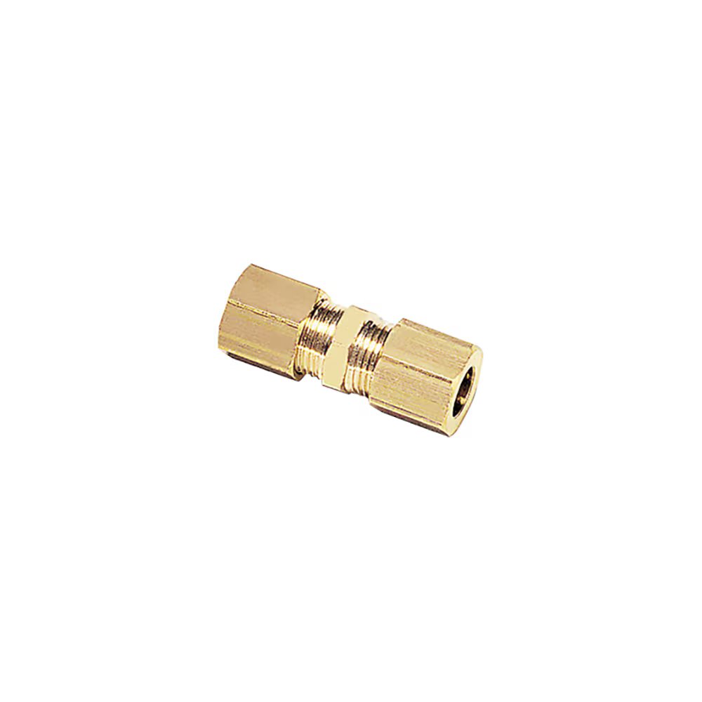 0106 04 00 by Parker | Legris Tube-to-Tube Fitting | 4 mm Tube Size | 10 mm Hex (F) | 10 mm Hex (F1) | 28 mm Length | Straight | Brass | Pack of 10
