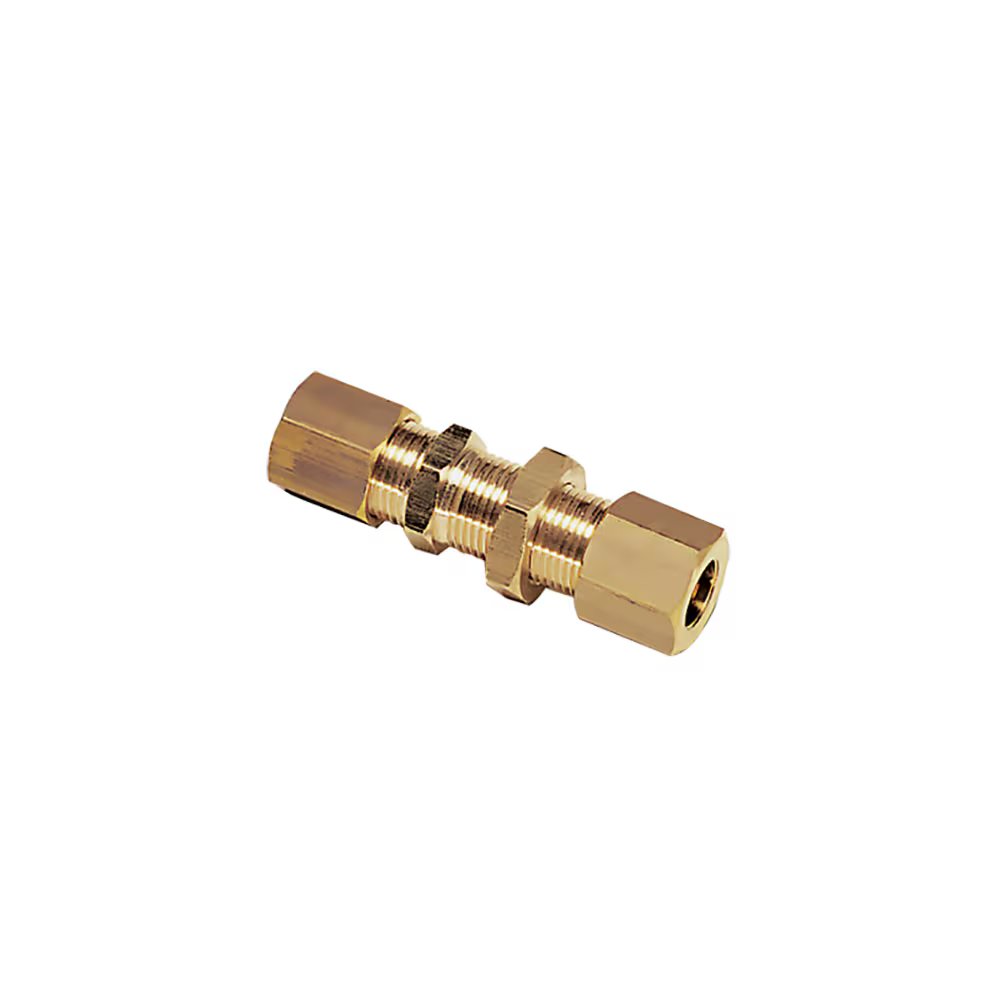 0116 14 00 by Parker | Legris Bulkhead Connector | 14mm Tube Size | 24mm Hex (F) | 24mm Hex (F1) | 24mm Hex (F2) | 60mm Length | Straight | Brass | Pack of 10