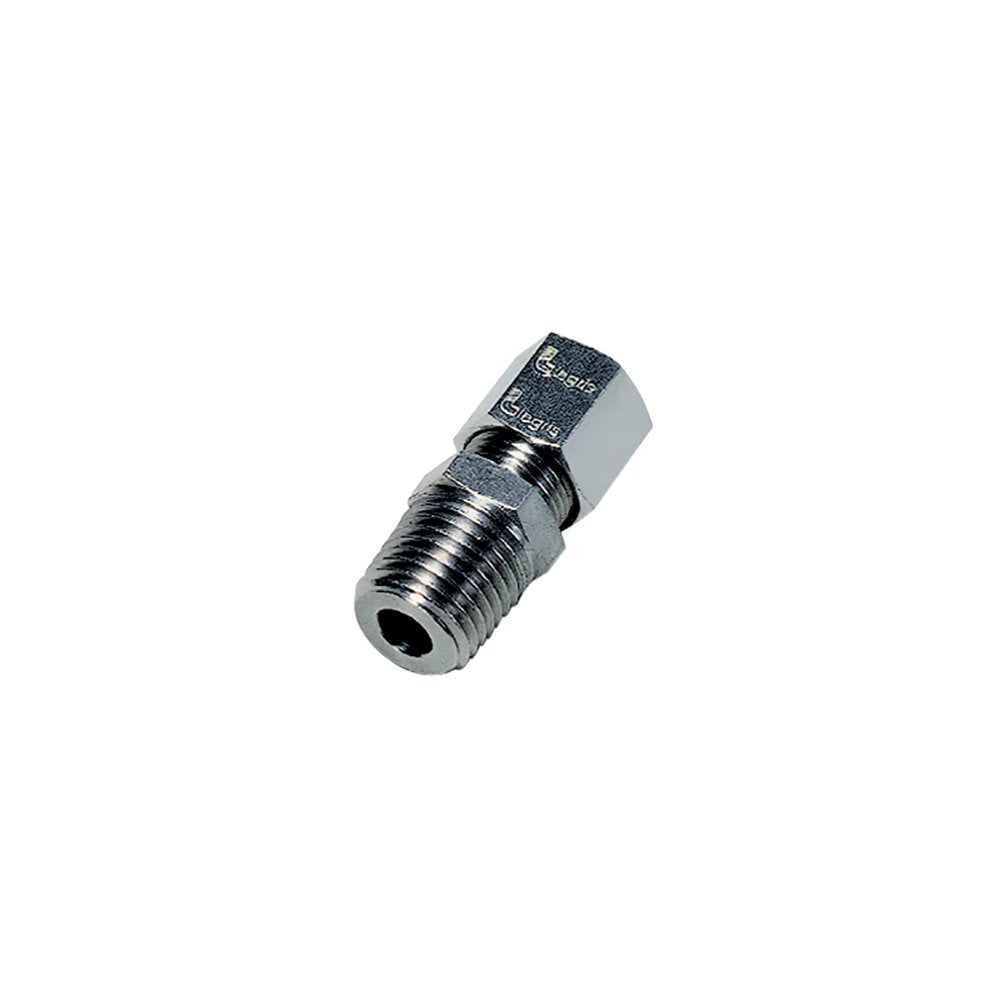 1805 06 13 by Parker | Legris Stud Fitting | 6 mm Tube Size x 1/4" Male BSPT Thread | 14 mm Hex (F) | 13 mm Hex (F1) | Straight | 316L Stainless Steel | Pack of 2