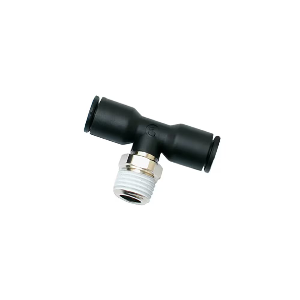 3108 04 10 by Parker | Legris Stud Fitting | 4 mm Push-to-Connect x 1/8" Male Swivel BSPT Thread | 10 mm Hex | Tee | Polymer | Pack of 10