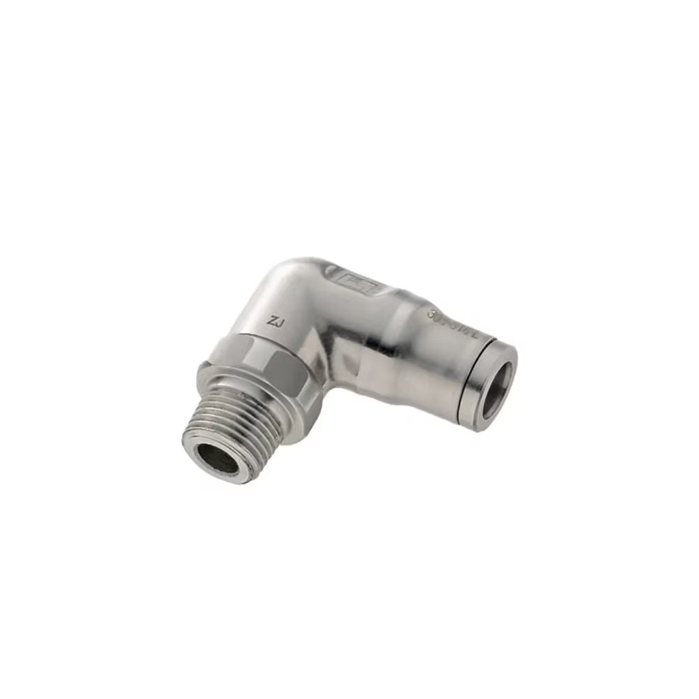 3889 56 14 by Parker | Legris Stud Swivel Fitting | 1/4" Tube Size x 1/4" Male NPT Thread | 14 mm Hex | 90° Elbow | 316L Stainless Steel | Pack of 5