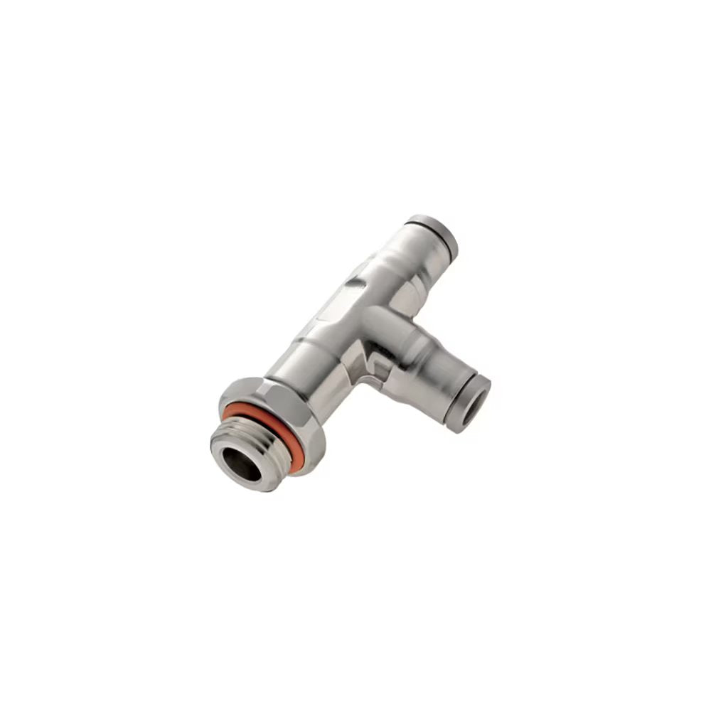 3893 08 17 by Parker | Legris Stud Swivel Fitting | 8 mm Tube Size x 3/8" Male BSPP Thread | 21 mm Hex | Tee | 316L Stainless Steel | Pack of 2