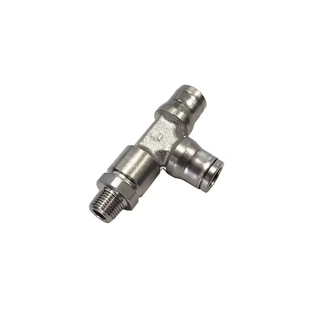 3603 04 10 by Parker | Legris Stud Swivel Fitting | 4 mm Tube Size x 1/8" Male BSPT Thread | 10 mm Hex | Tee | Nickel-Plated Brass | Pack of 10
